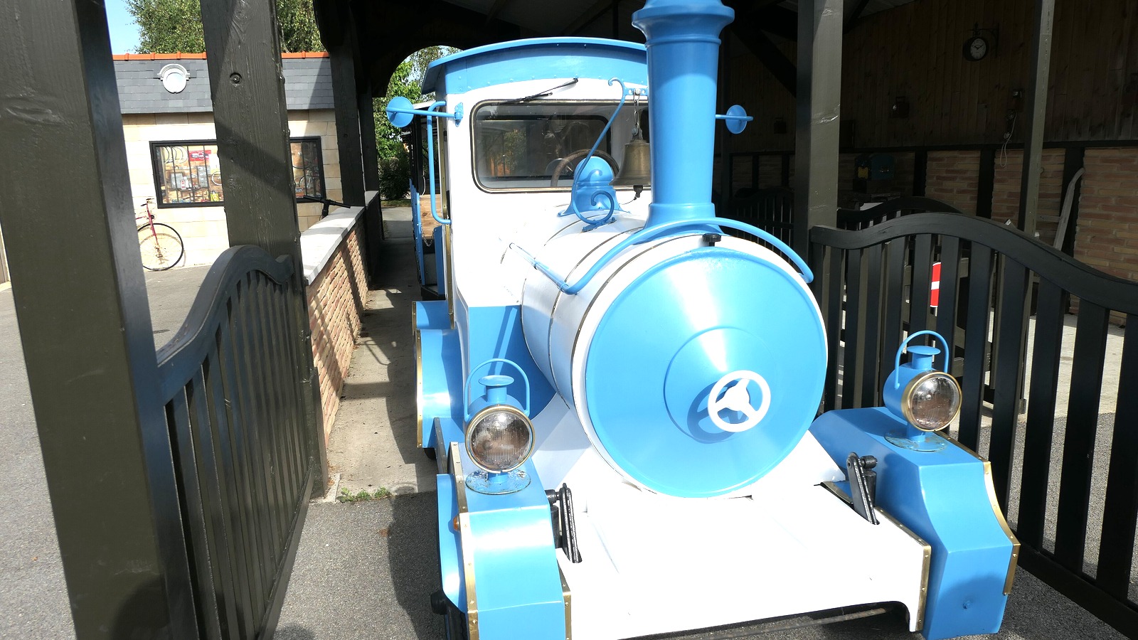 Blue Kingo Express locomotive at Kingoland in Plumelin, France