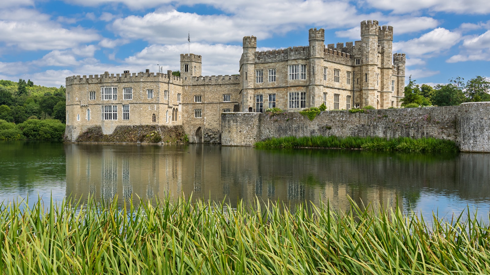 Leeds Castle and its moat in Kent