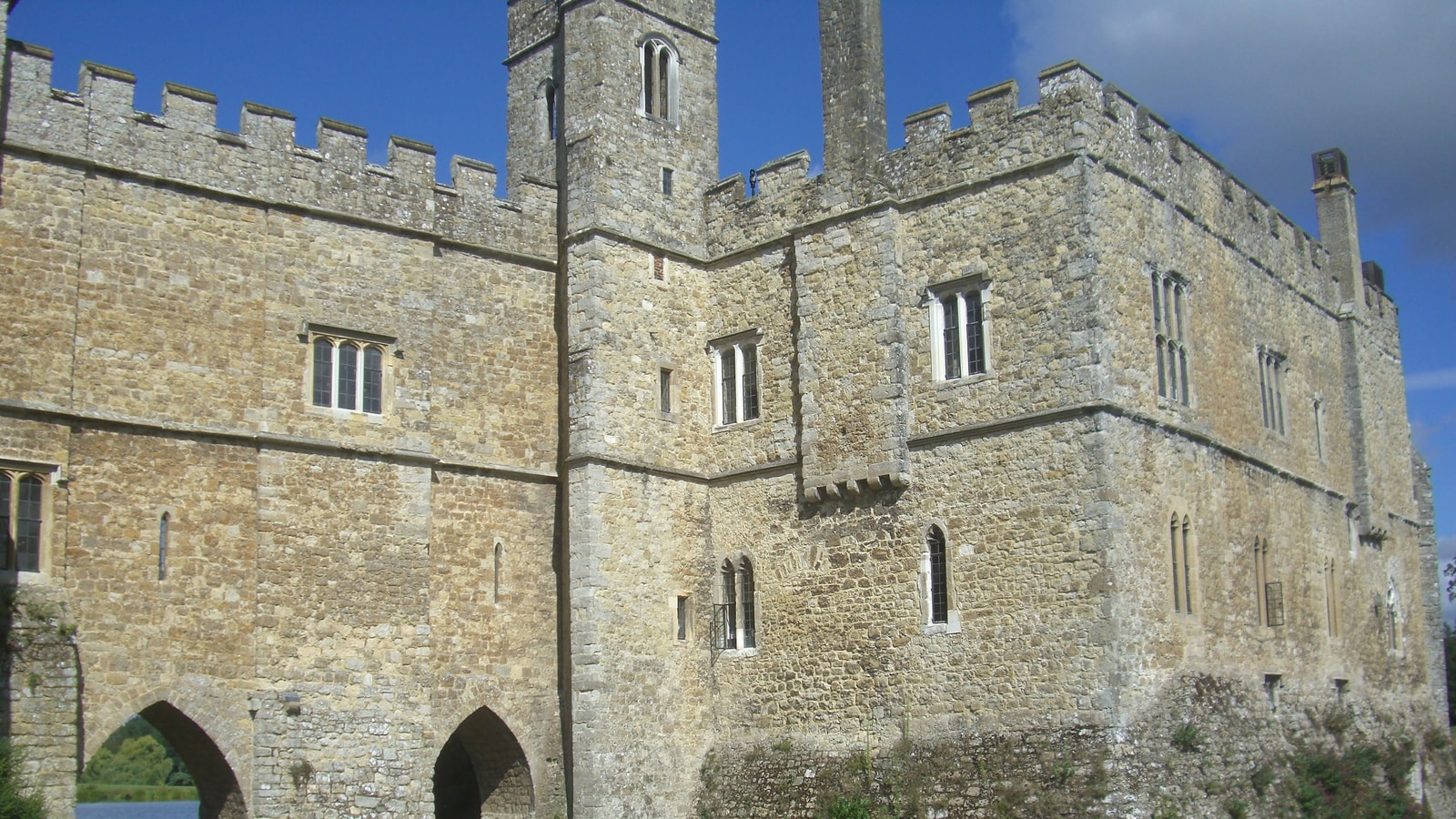 Stone exterior and moat arches at Leeds Castle