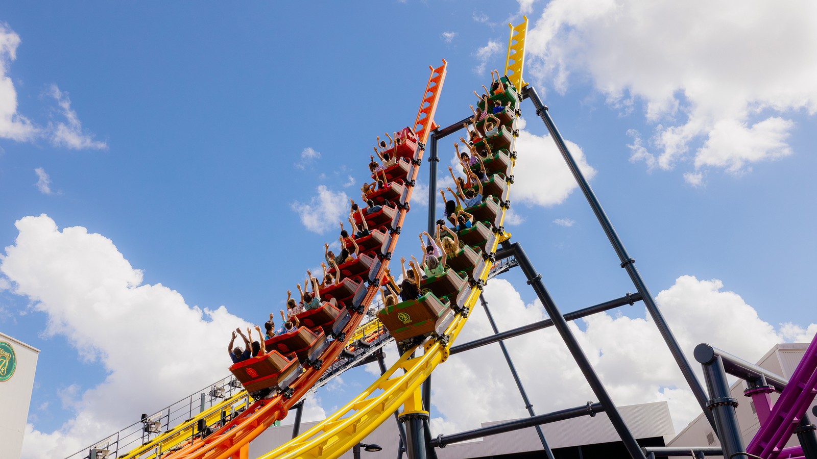 Orange and yellow Kansas Twister tracks at Warner Bros. Movie World