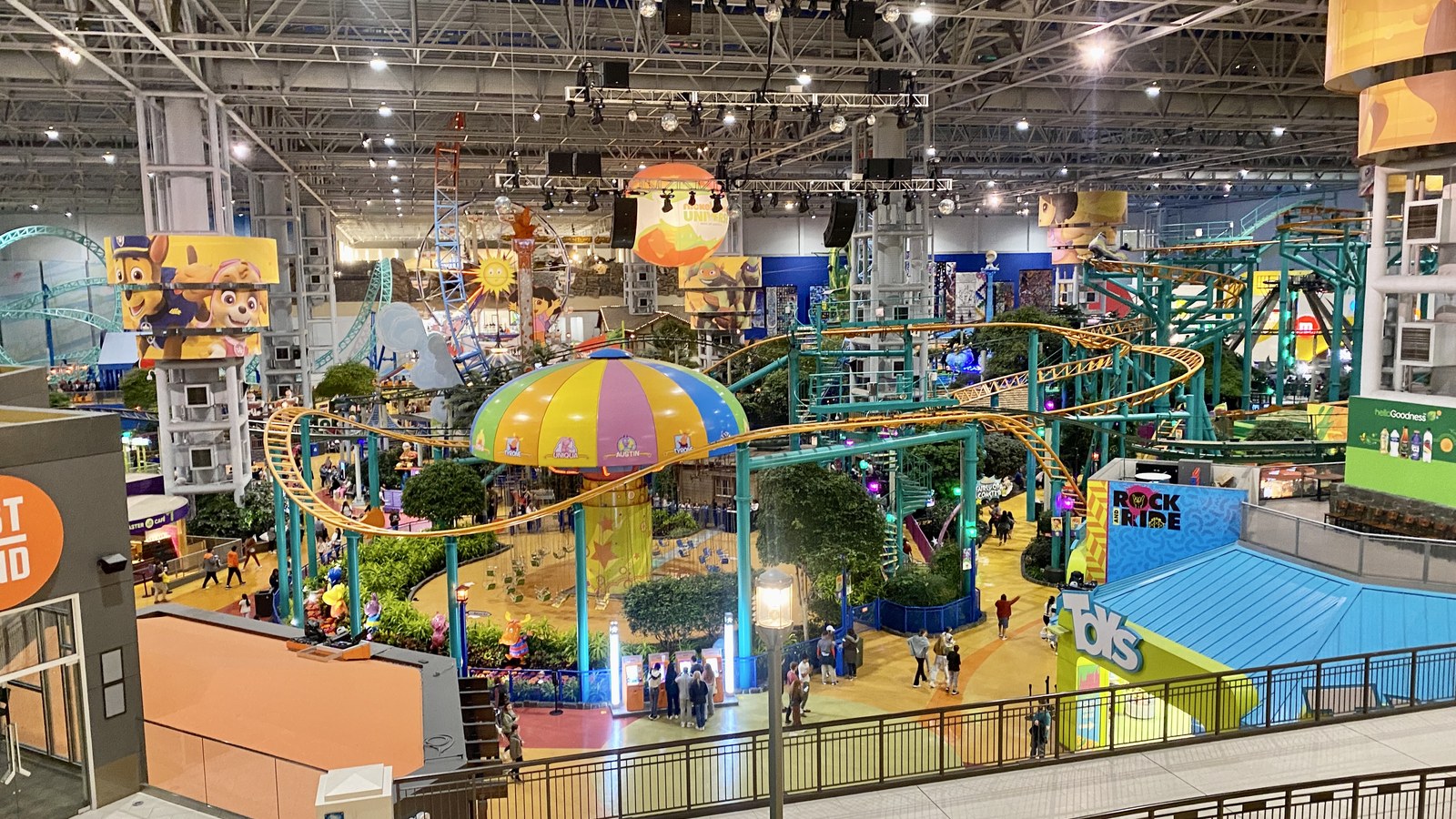 Nickelodeon Universe at Mall of America viewed from an upper mall walkway