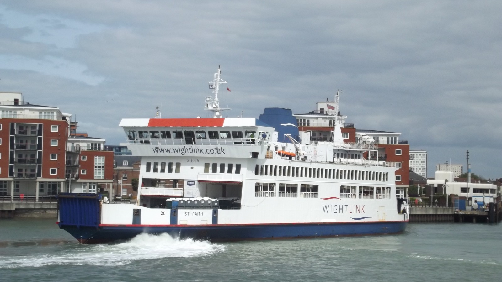Historical photograph of a Wightlink ferry in Portsmouth Harbour