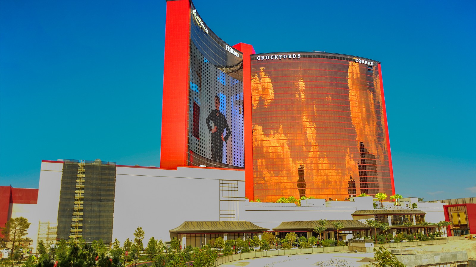 Resorts World Las Vegas towers in a September 2021 exterior photograph; not current meeting wayfinding.