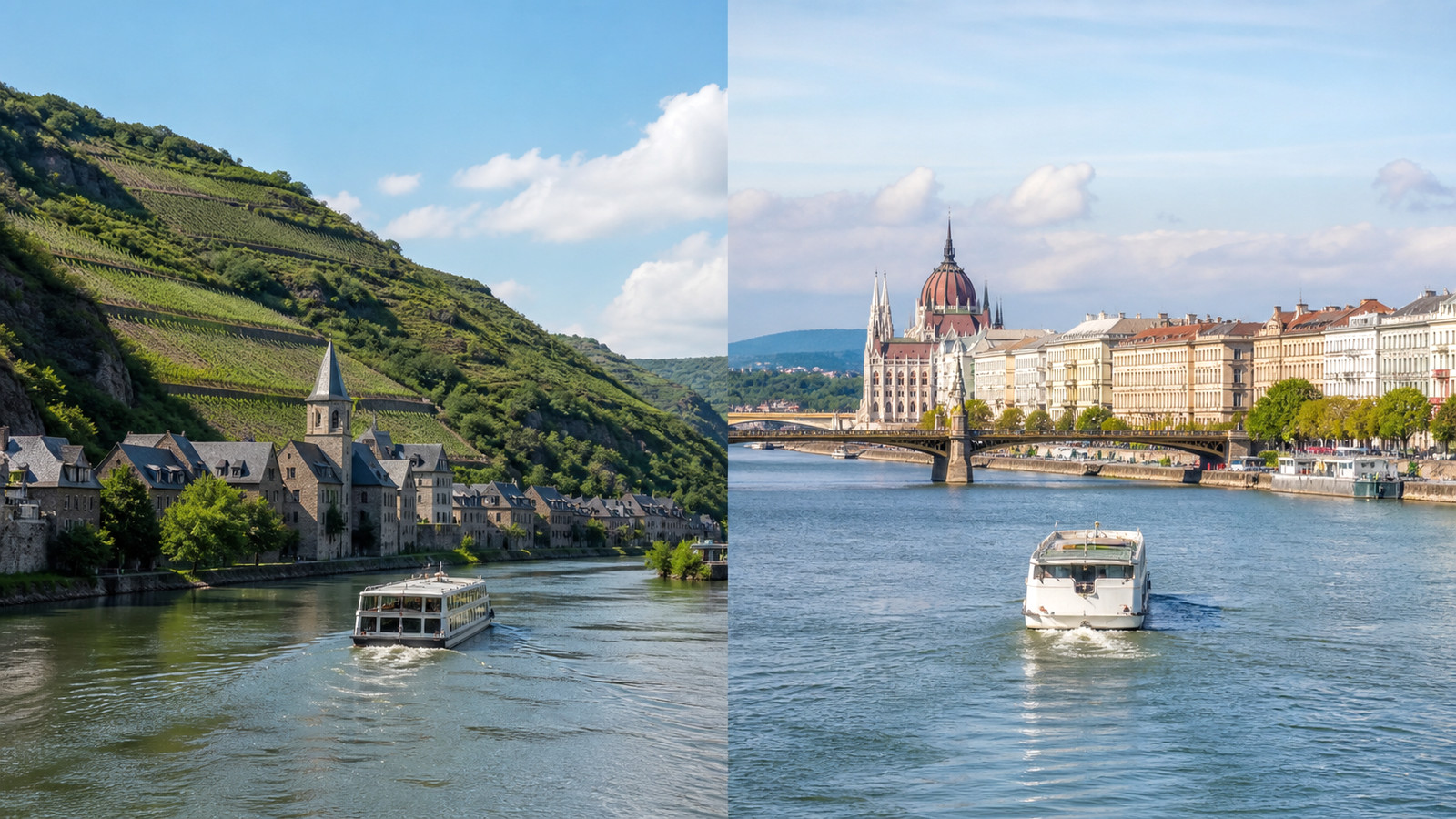 Representative Rhine valley village and Danube city waterfront comparison