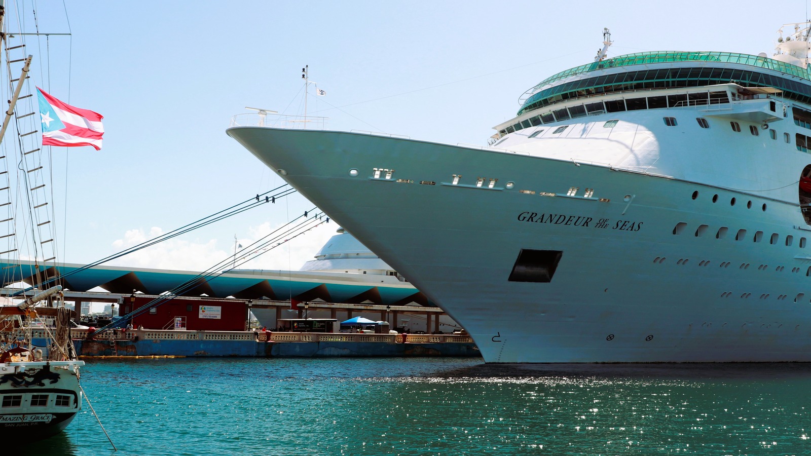 Grandeur of the Seas docked at a San Juan cruise terminal in Puerto Rico