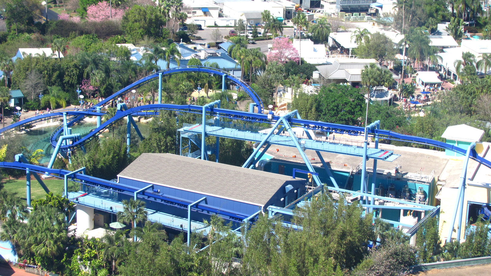Manta roller coaster and SeaWorld Orlando viewed from the Sky Tower