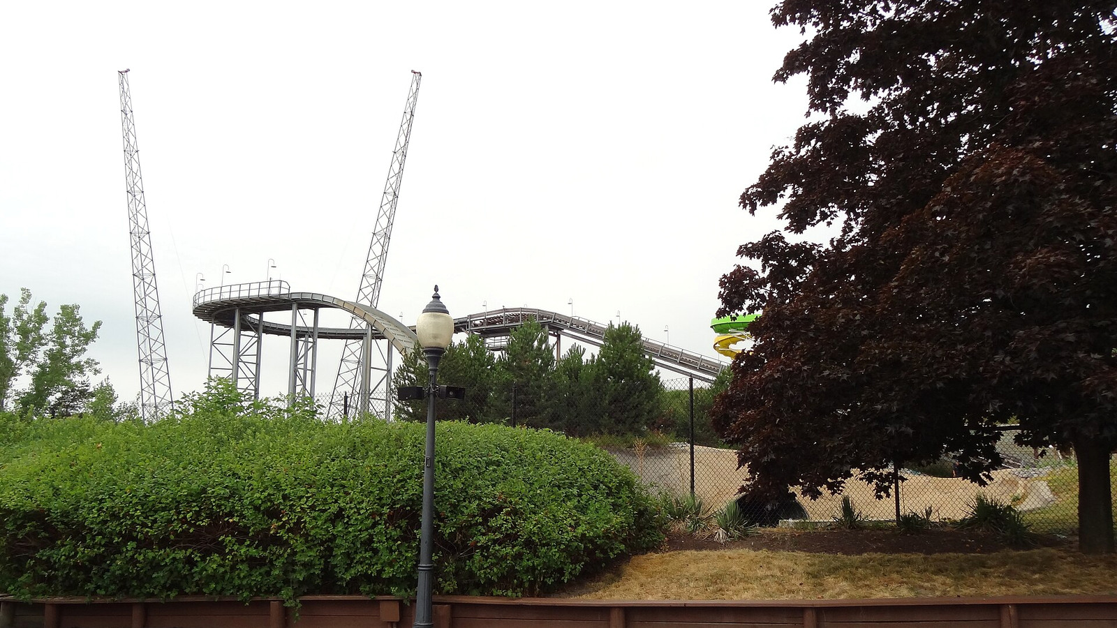 Six Flags Darien Lake entrance and attraction setting
