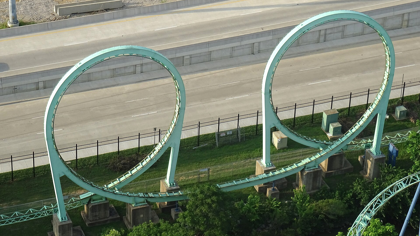 Six Flags Over Texas attraction and park landscape