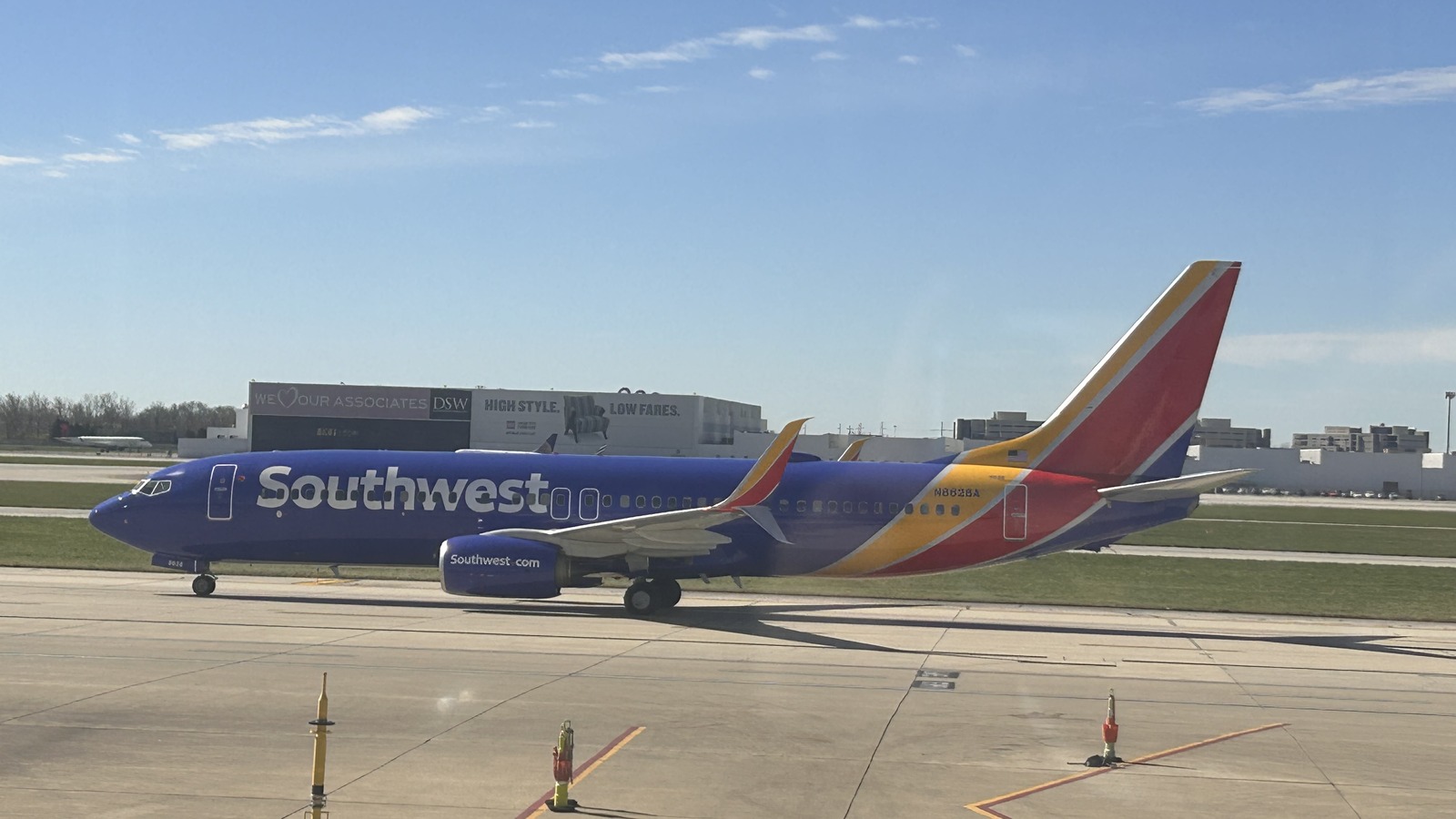 Southwest aircraft on the apron at John Glenn Columbus International Airport in April 2024