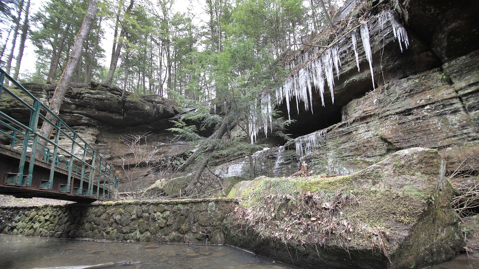 Sandstone gorge surrounded by forest in Hocking Hills Ohio