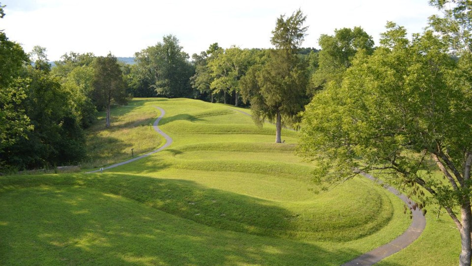 Curving earthwork at Serpent Mound in Ohio