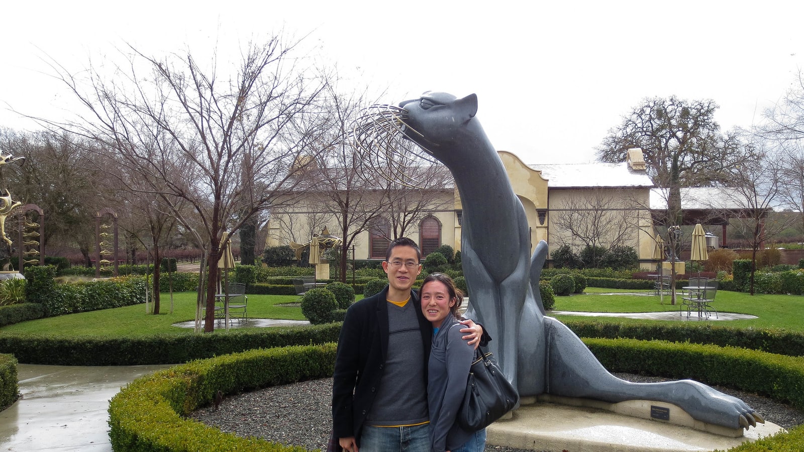 Outdoor sculpture in the garden at Sculpterra Winery