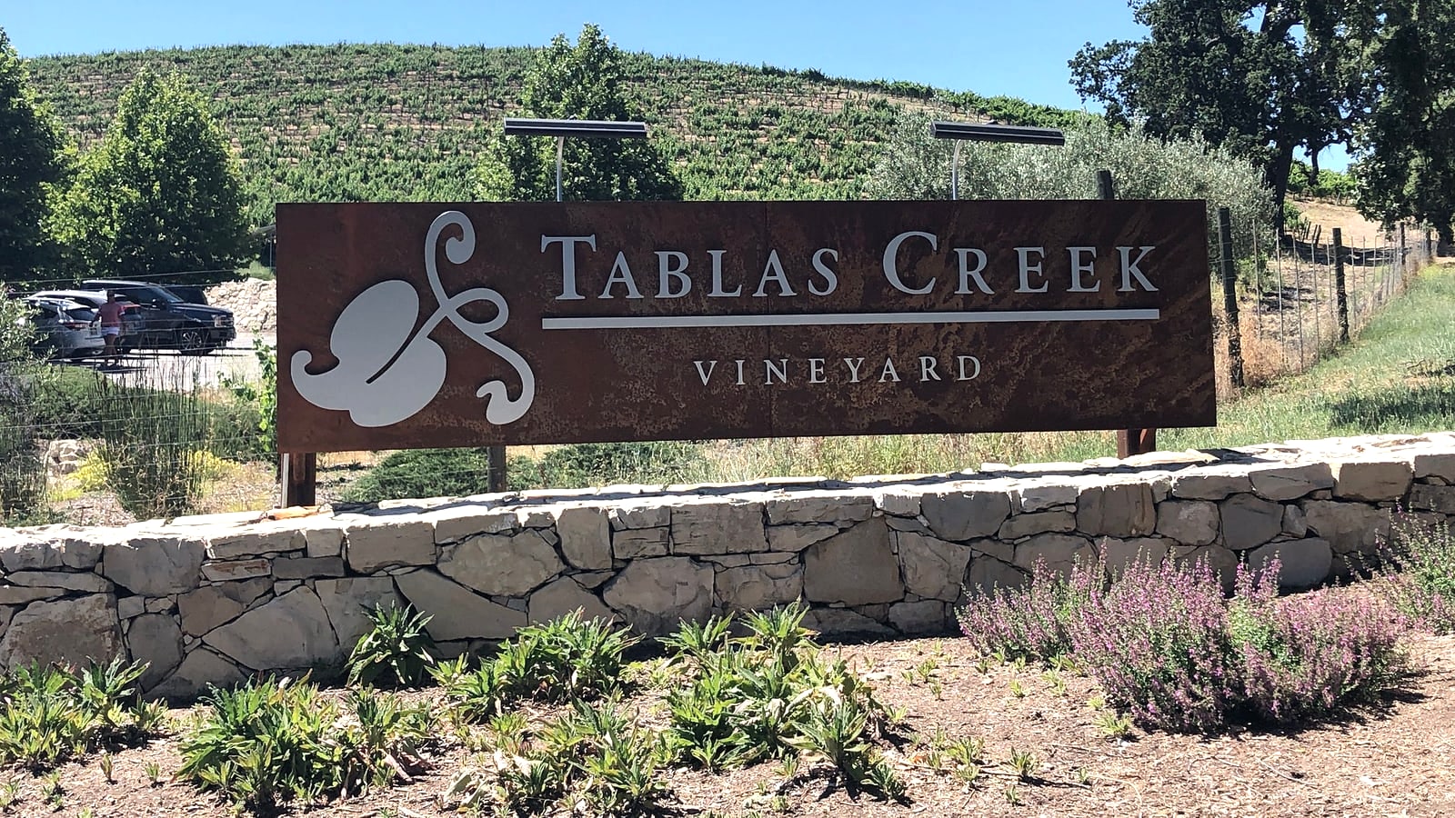Wine tasting on the patio at Tablas Creek Vineyard