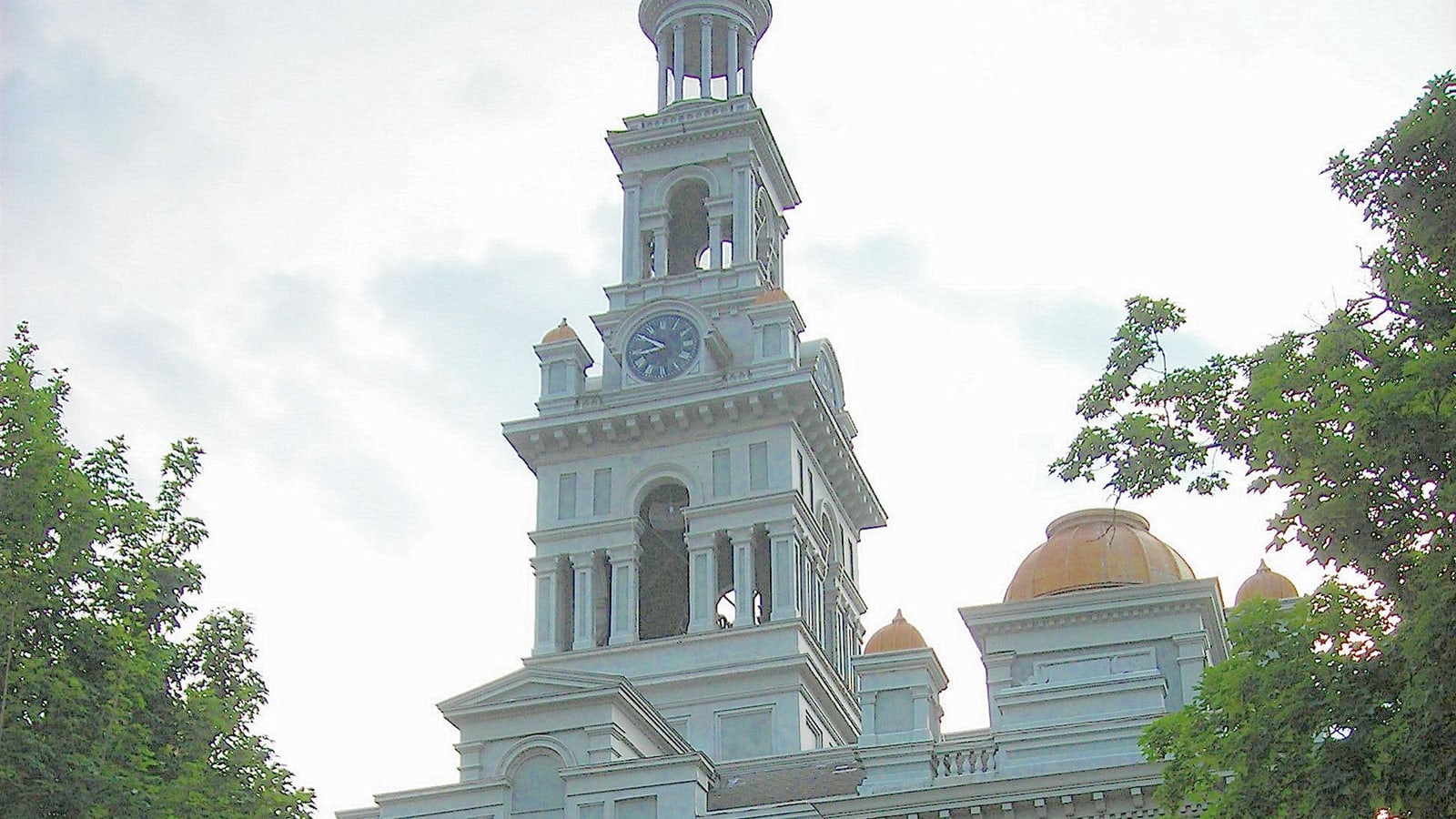 Sevier County Courthouse rising above downtown Sevierville Tennessee