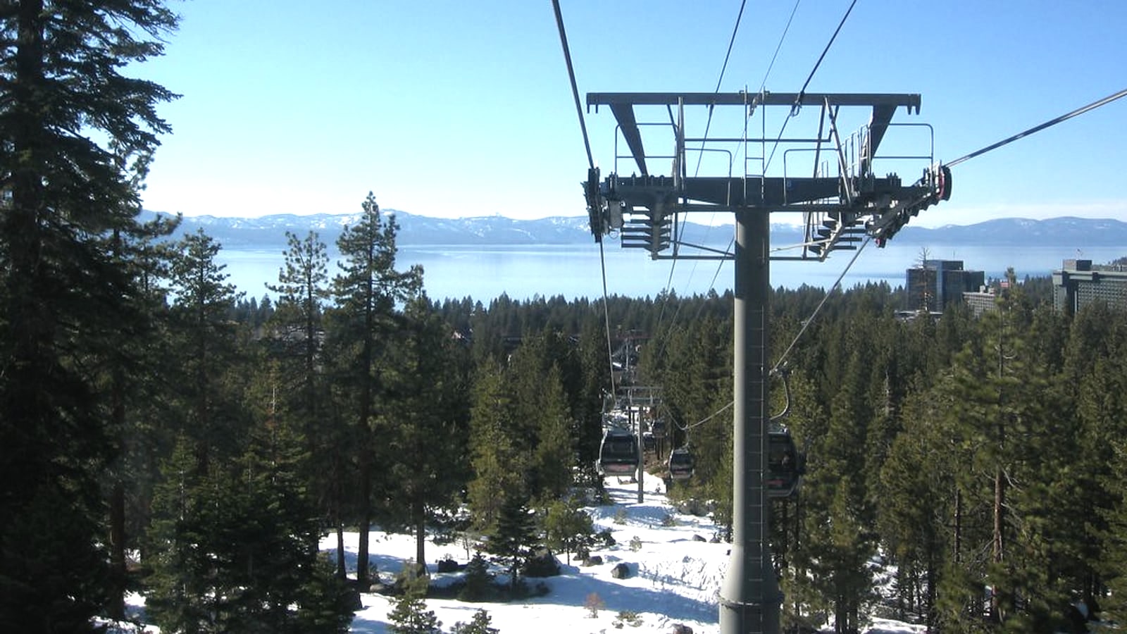 Heavenly Gondola climbing above South Lake Tahoe