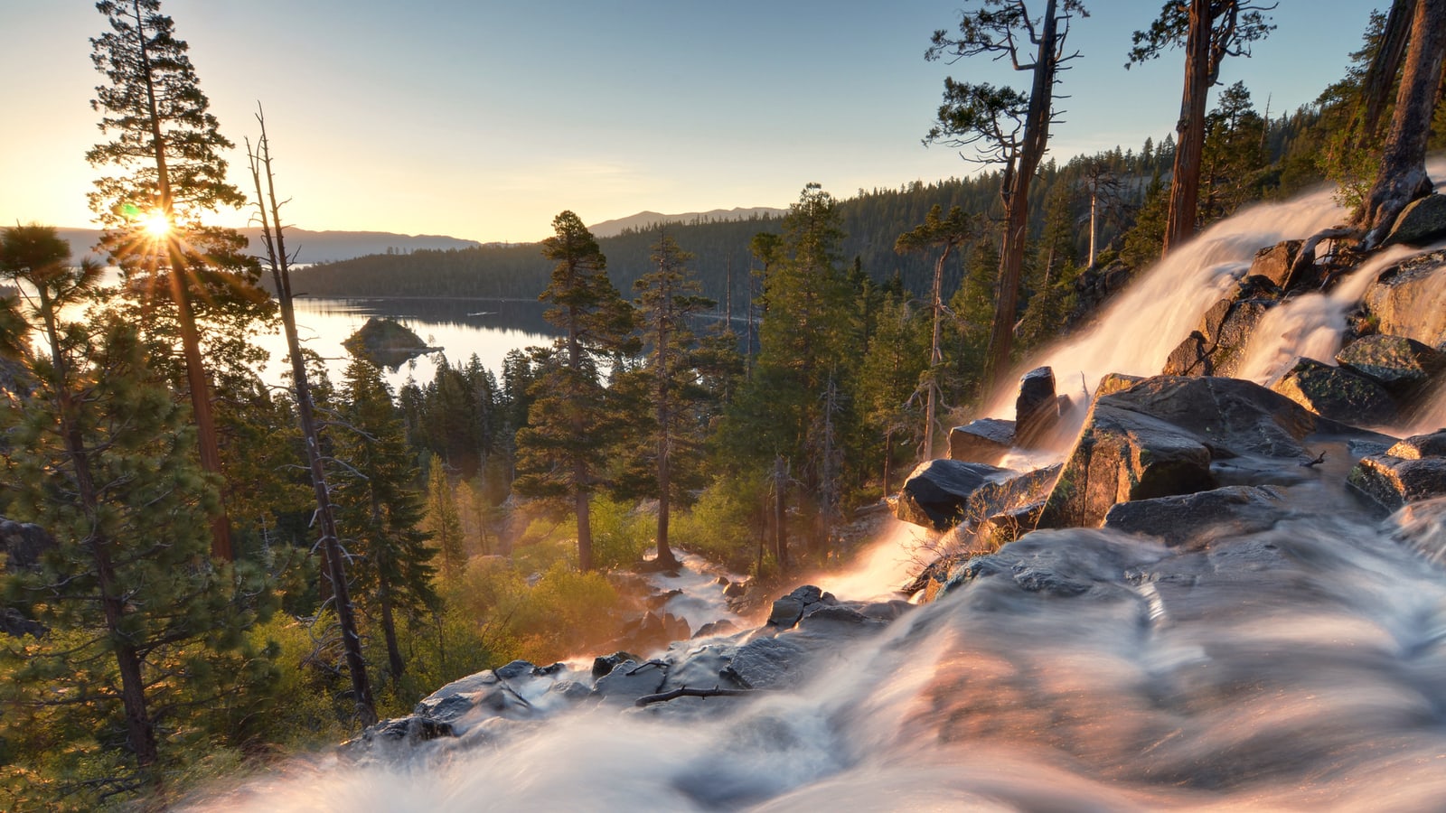 Water flowing over granite at Eagle Falls near Lake Tahoe