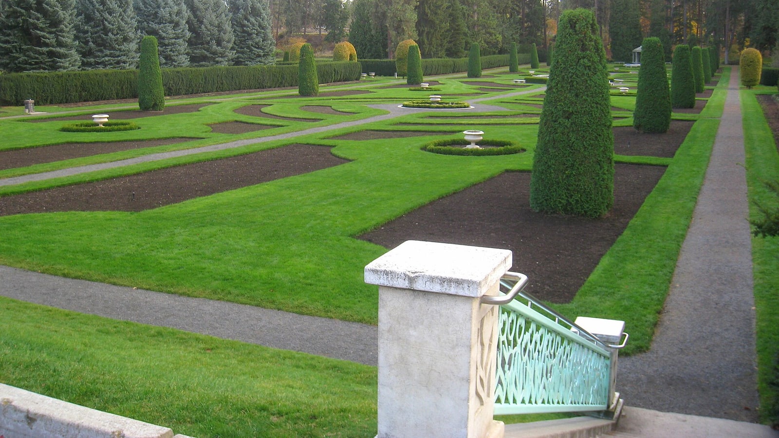 Formal garden paths and plantings at Manito Park in Spokane Washington