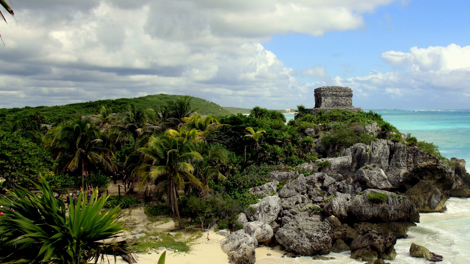 Maya ruins and Caribbean shoreline at Tulum in Quintana Roo Mexico
