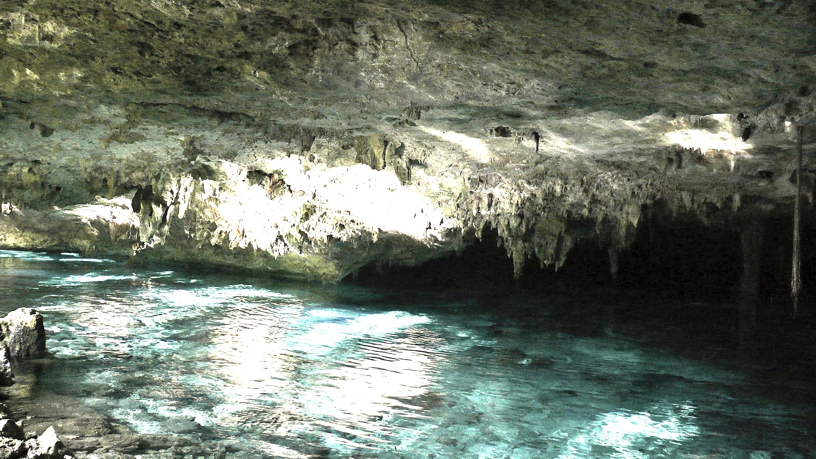 Clear freshwater and limestone opening at Gran Cenote near Tulum Mexico