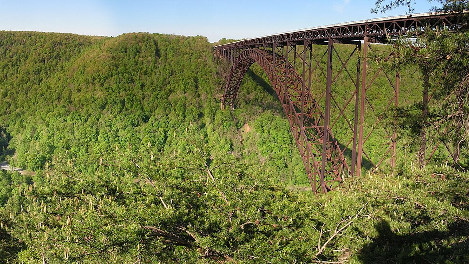 New River Gorge bridge above a forested West Virginia gorge