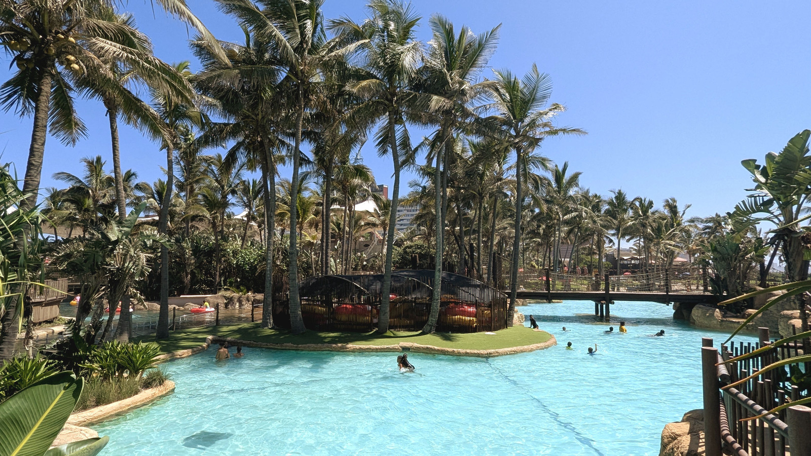 Landscaped pool and palm trees in Wet n Wild at uShaka Marine World