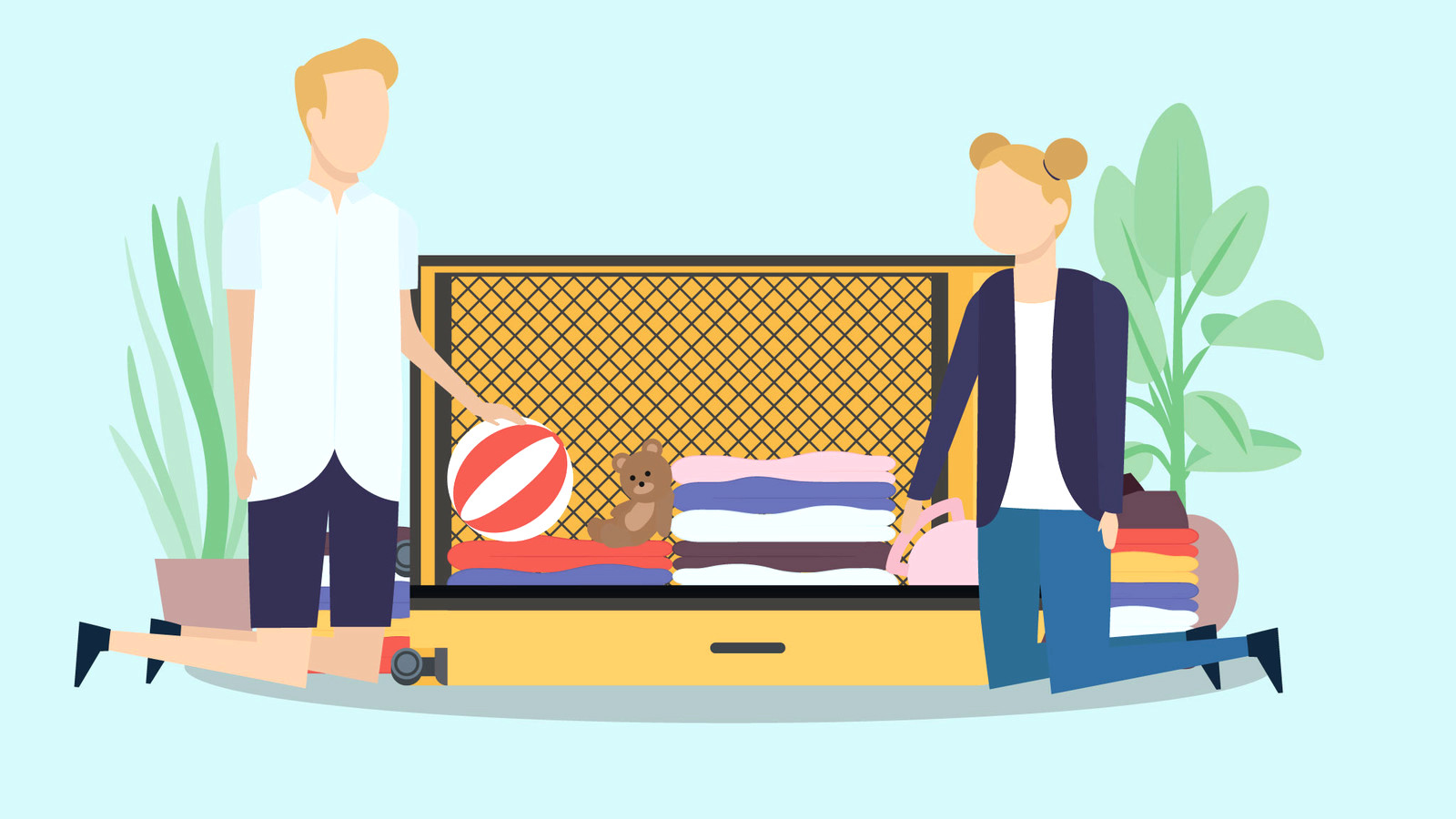 Open suitcase packed neatly for a holiday