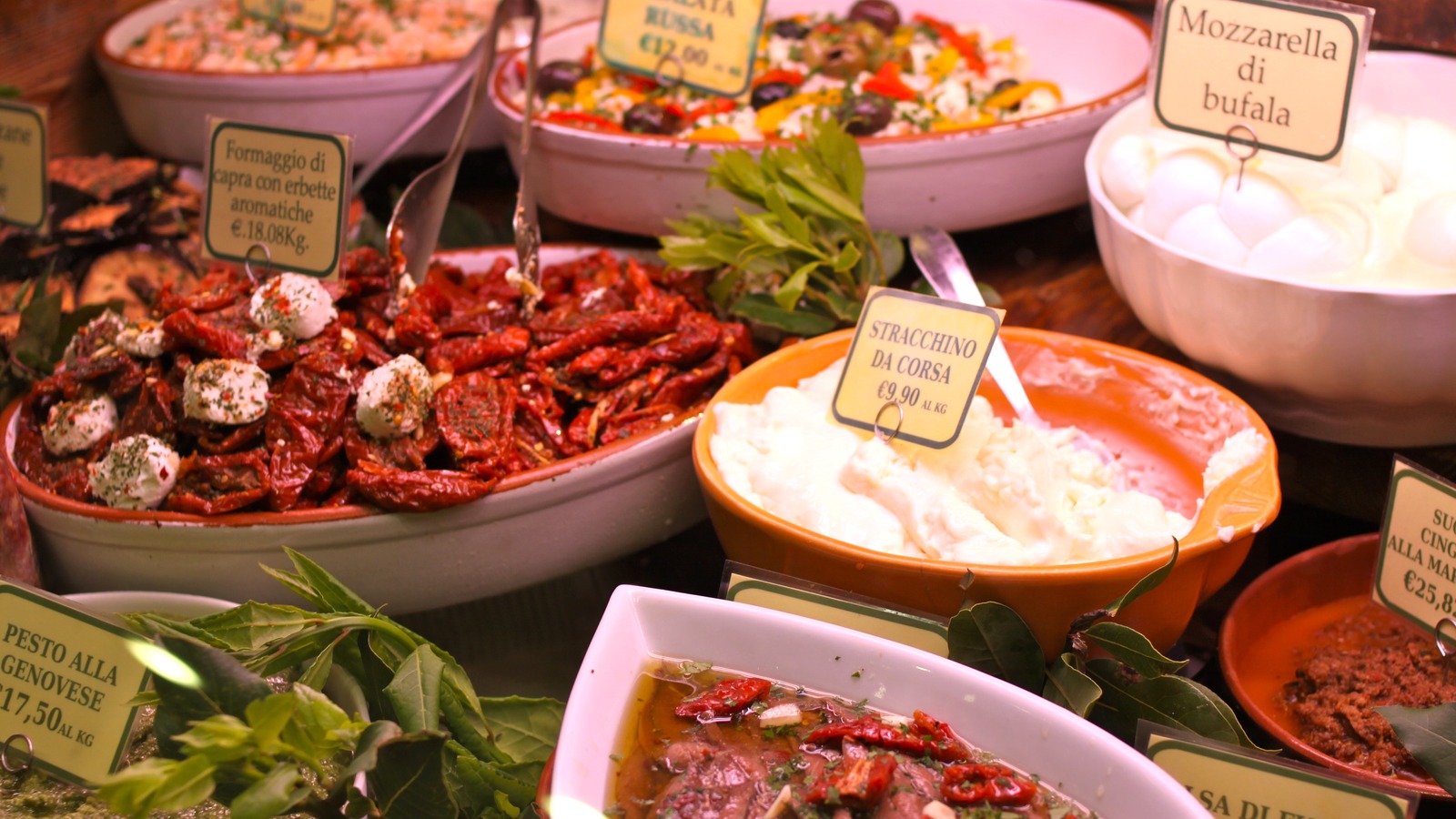 Tuscan foods displayed at Mercato Centrale in Florence