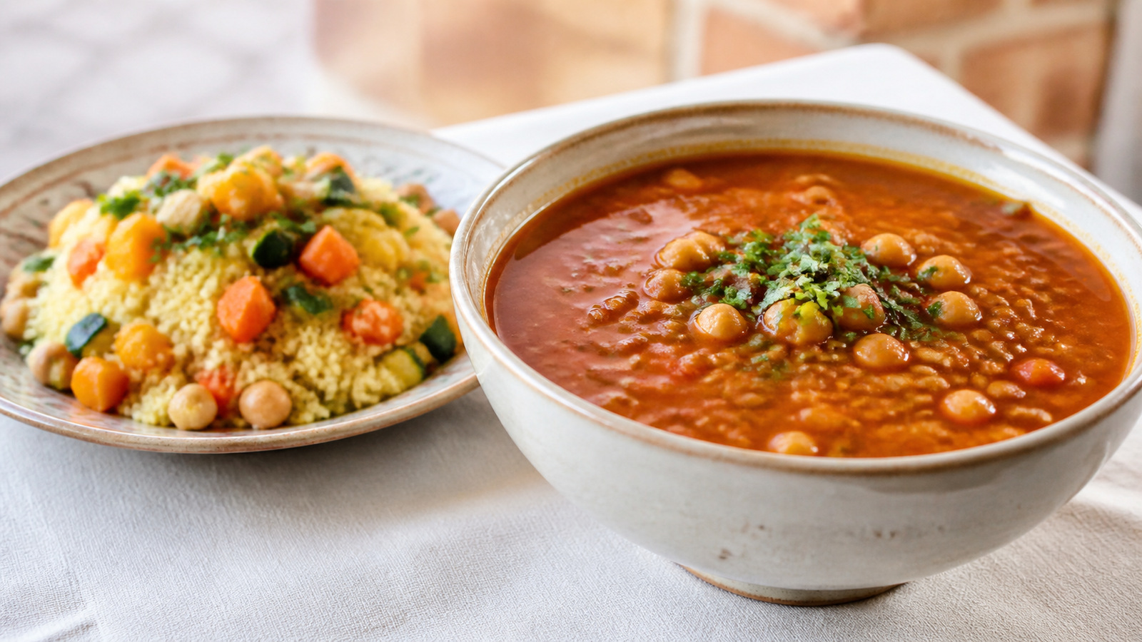 Representative Moroccan harira and vegetable couscous