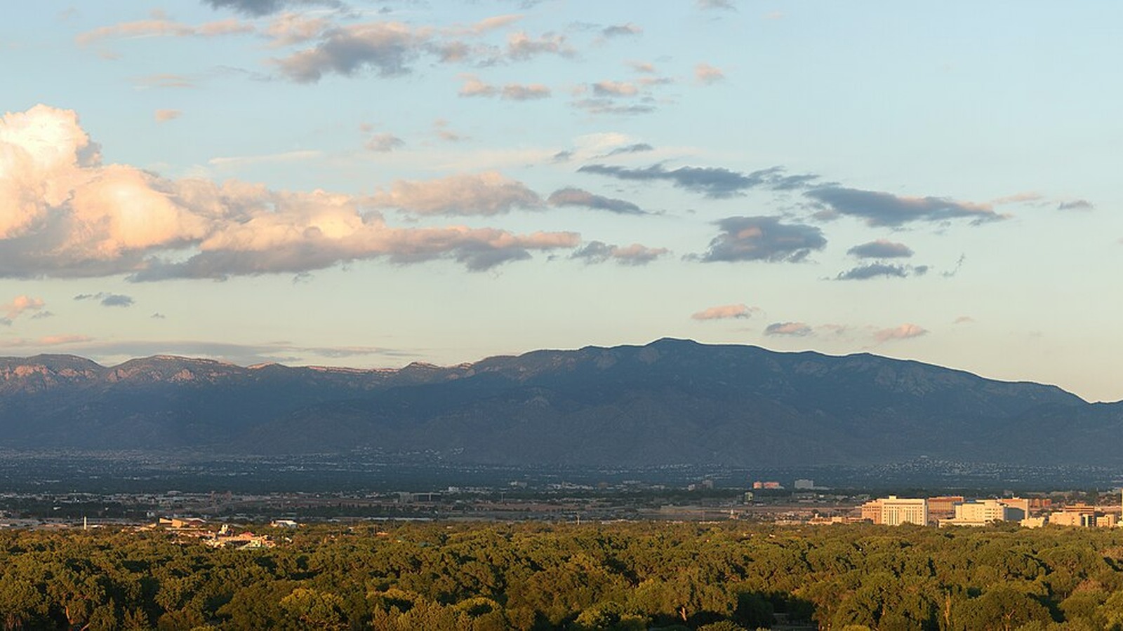 Albuquerque and the Sandia Mountains in evening light