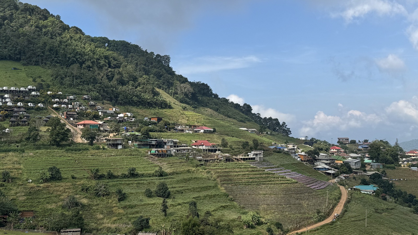 Sunny mountain landscape at Queen Sirikit Botanic Garden in Mae Rim