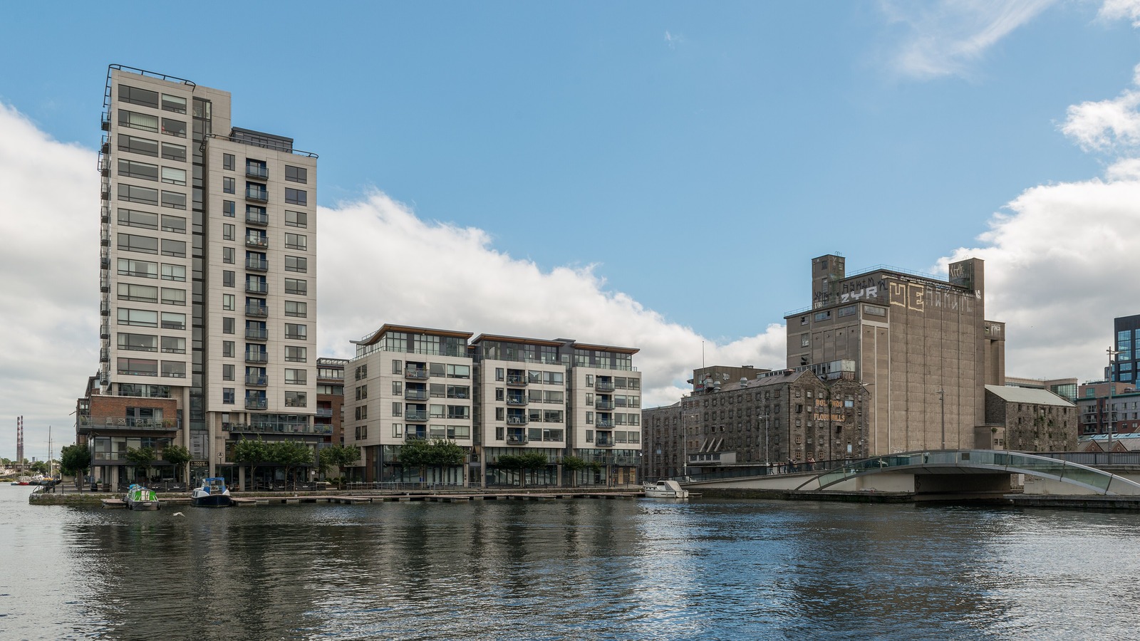 Sunny modern waterfront at Grand Canal Dock in Dublin