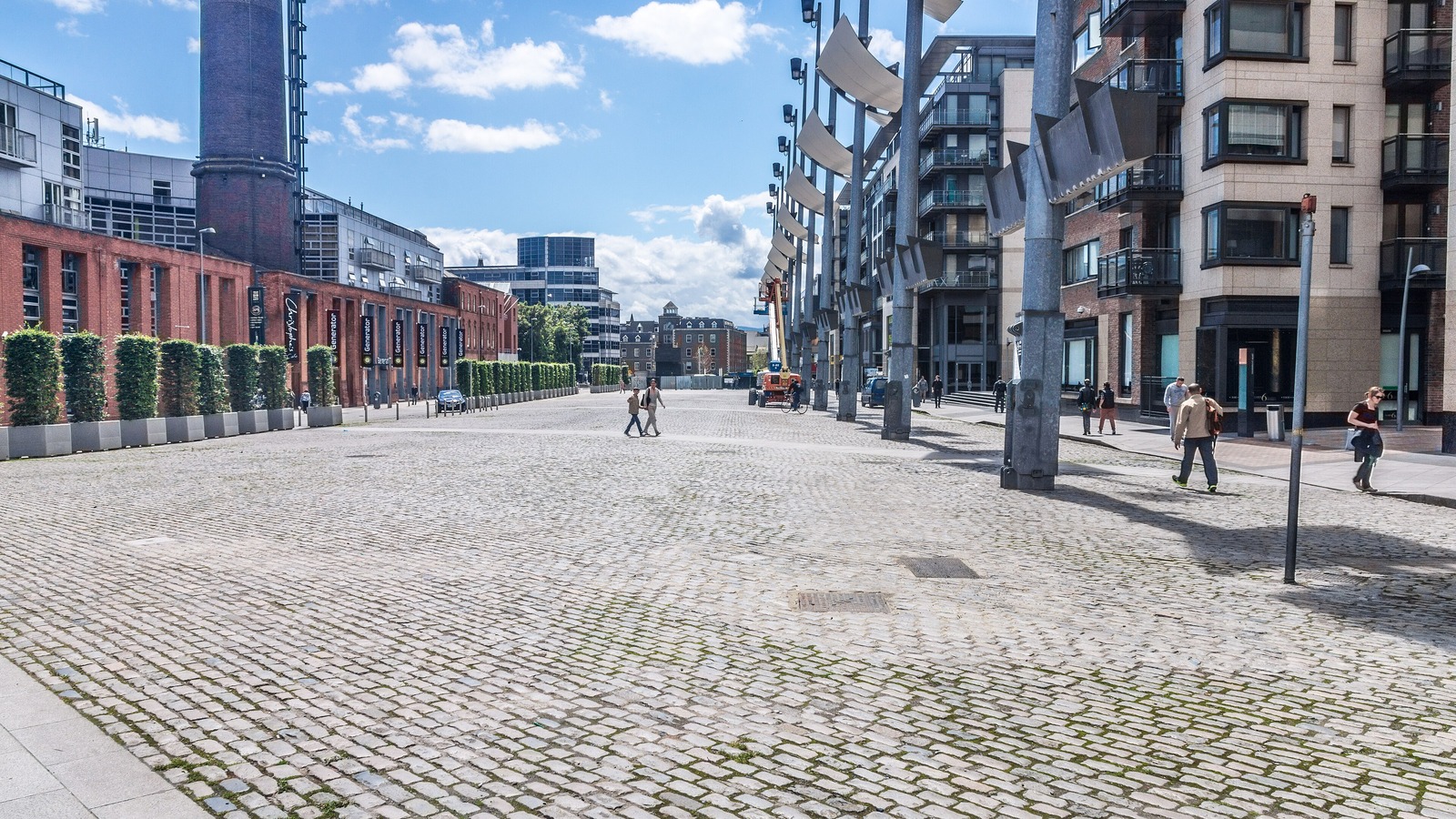 Sunny public square and city streets in Dublin's Smithfield district