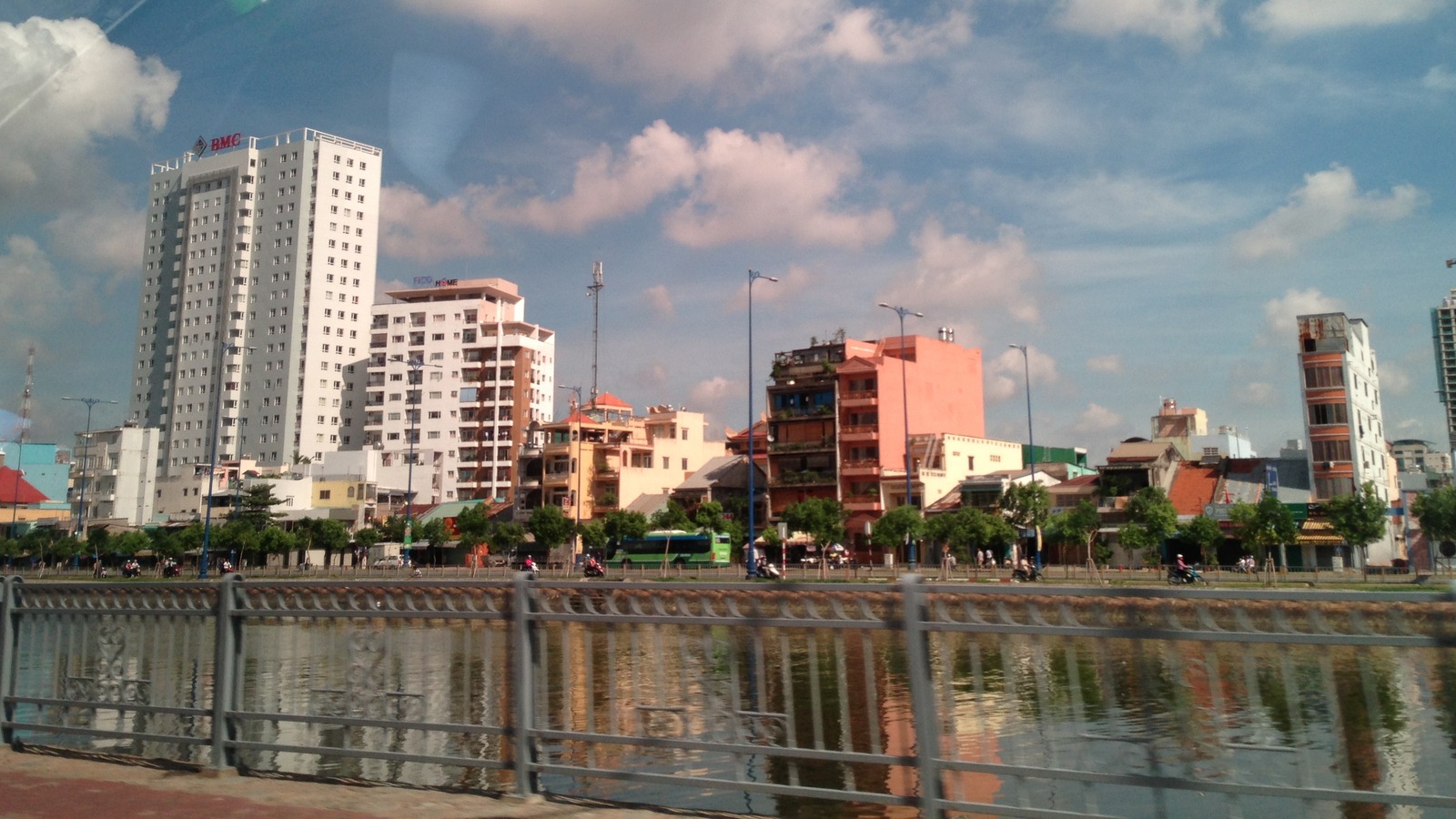 Bright river skyline view near District 4 Ho Chi Minh City