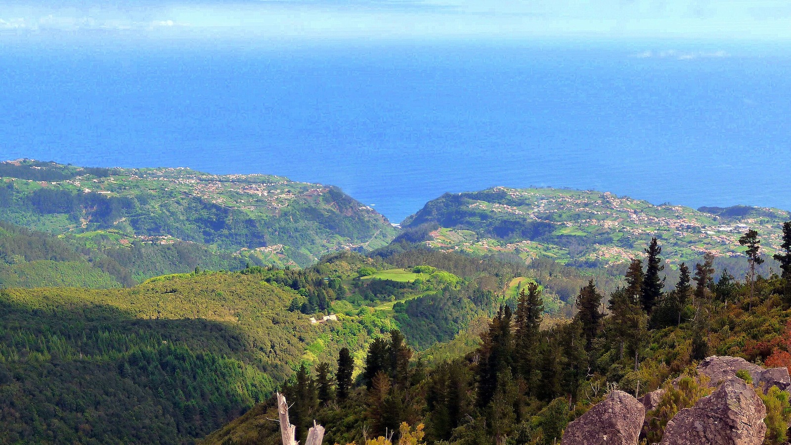 Bright green coast and traditional landscape near Santana Madeira