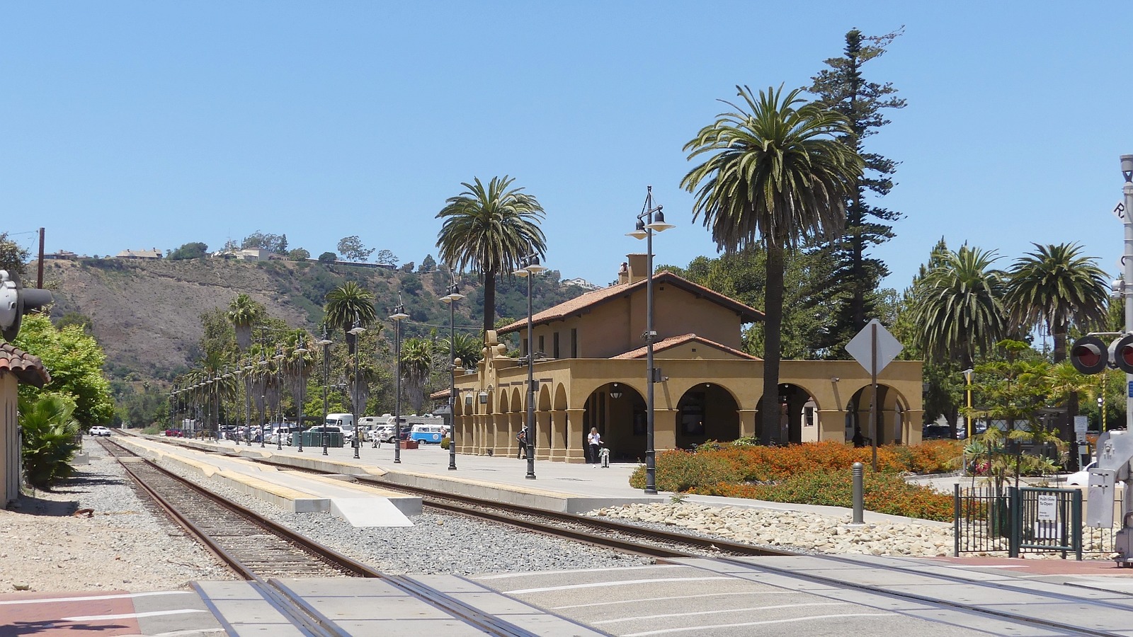 Santa Barbara Amtrak station beside the Funk Zone in daylight