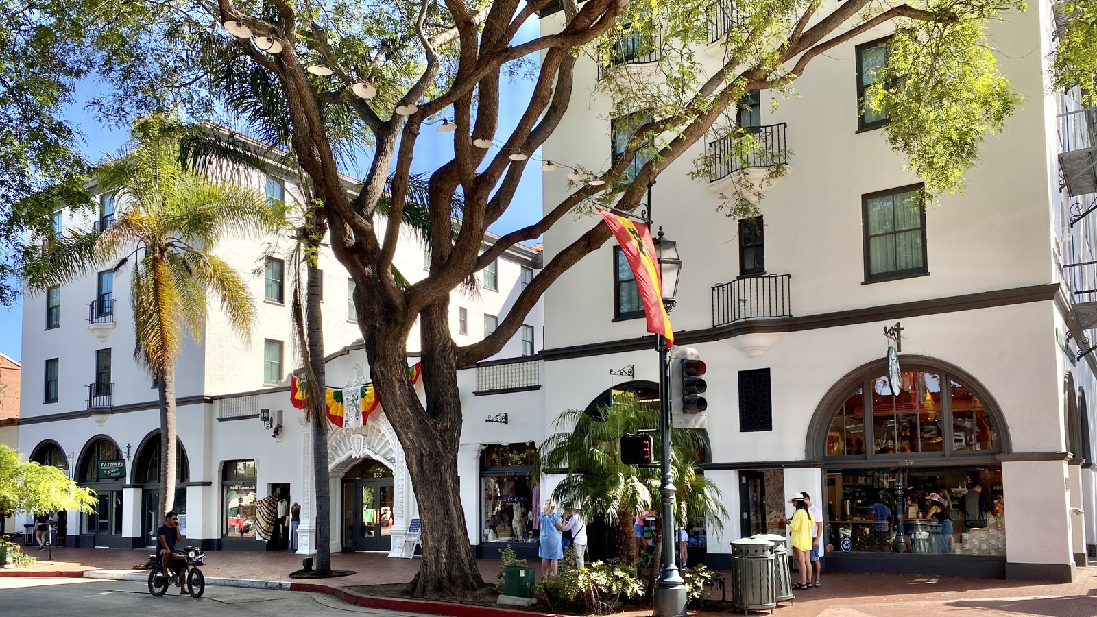 Sunny Upper State Street with Santa Barbara mountains