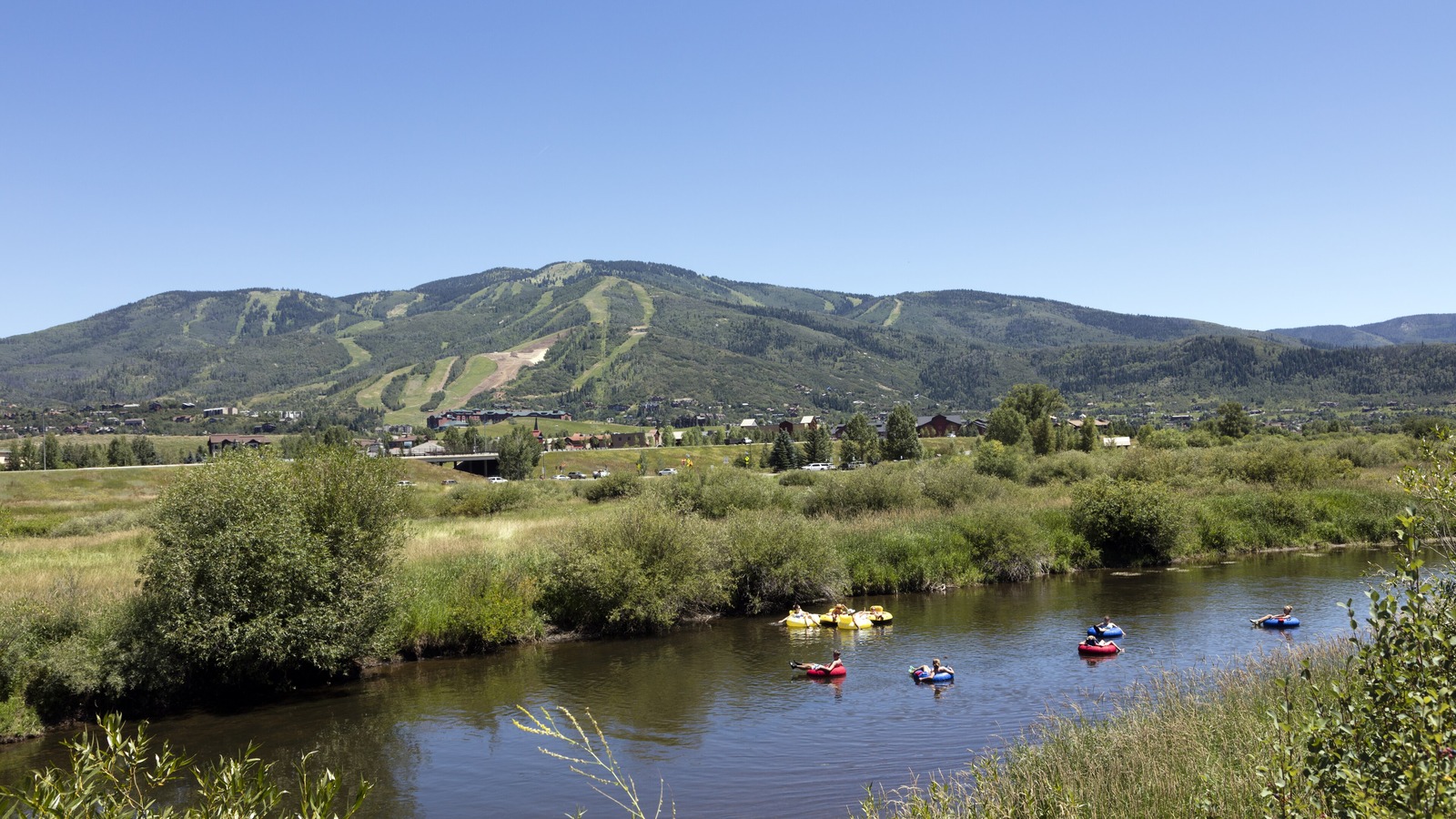 Steamboat Springs and resort slopes beyond the Yampa River