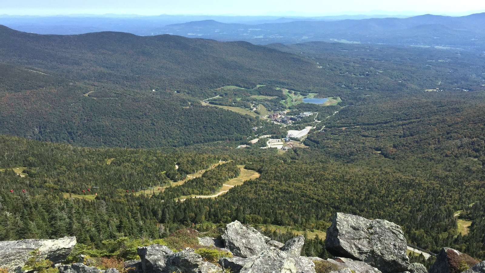 Stowe Ski Resort and valley from the Long Trail on Mount Mansfield
