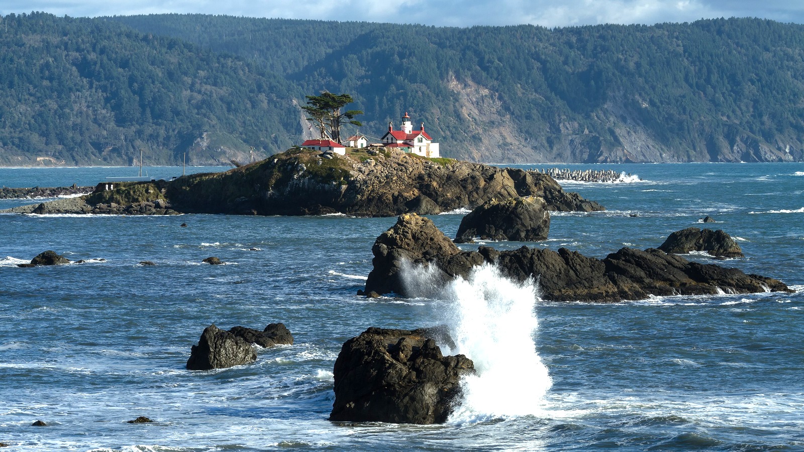 Battery Point Lighthouse on the rocky coast at Crescent City California