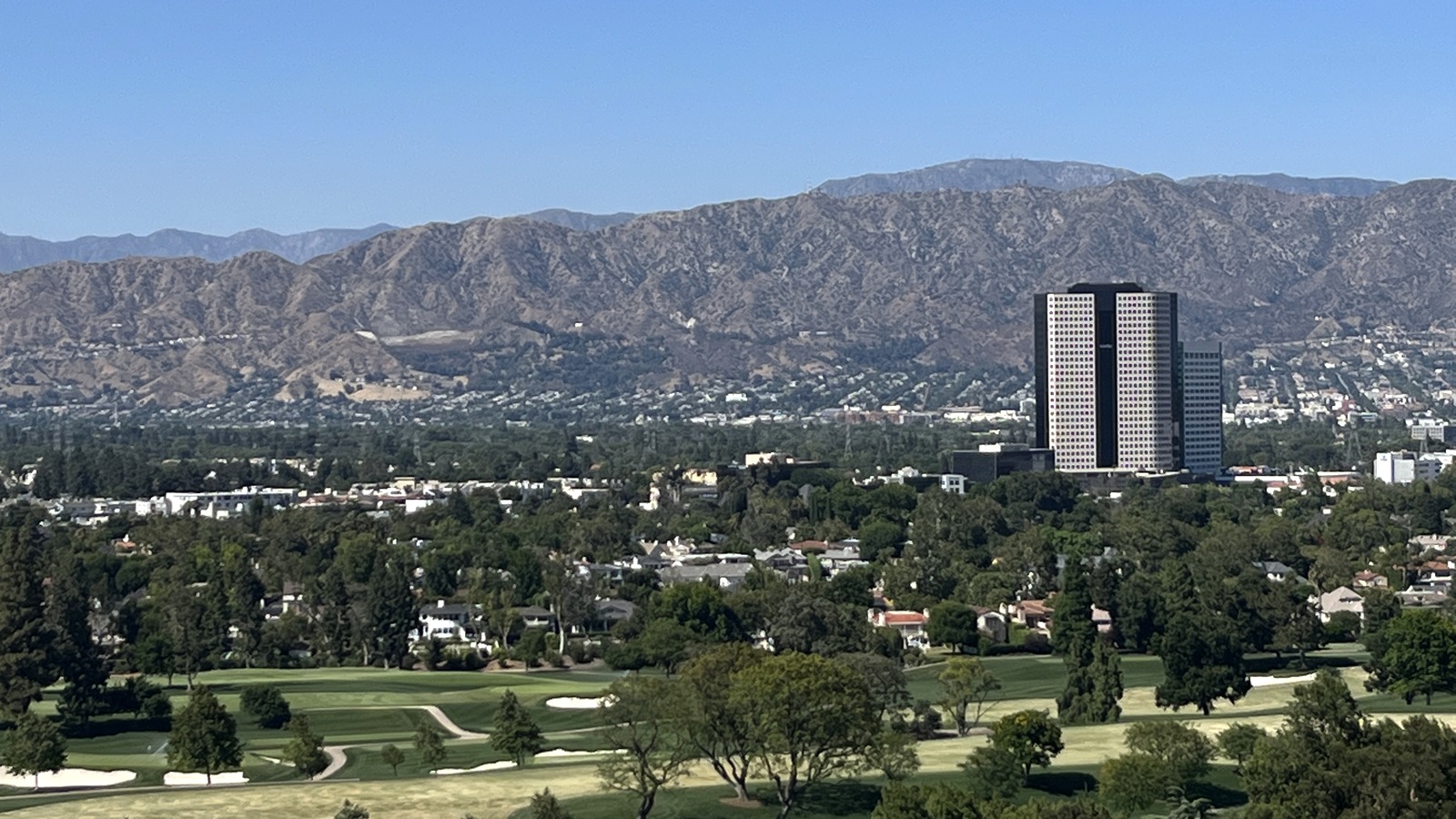 Burbank skyline and the Tower office building viewed from Universal Studios Hollywood.