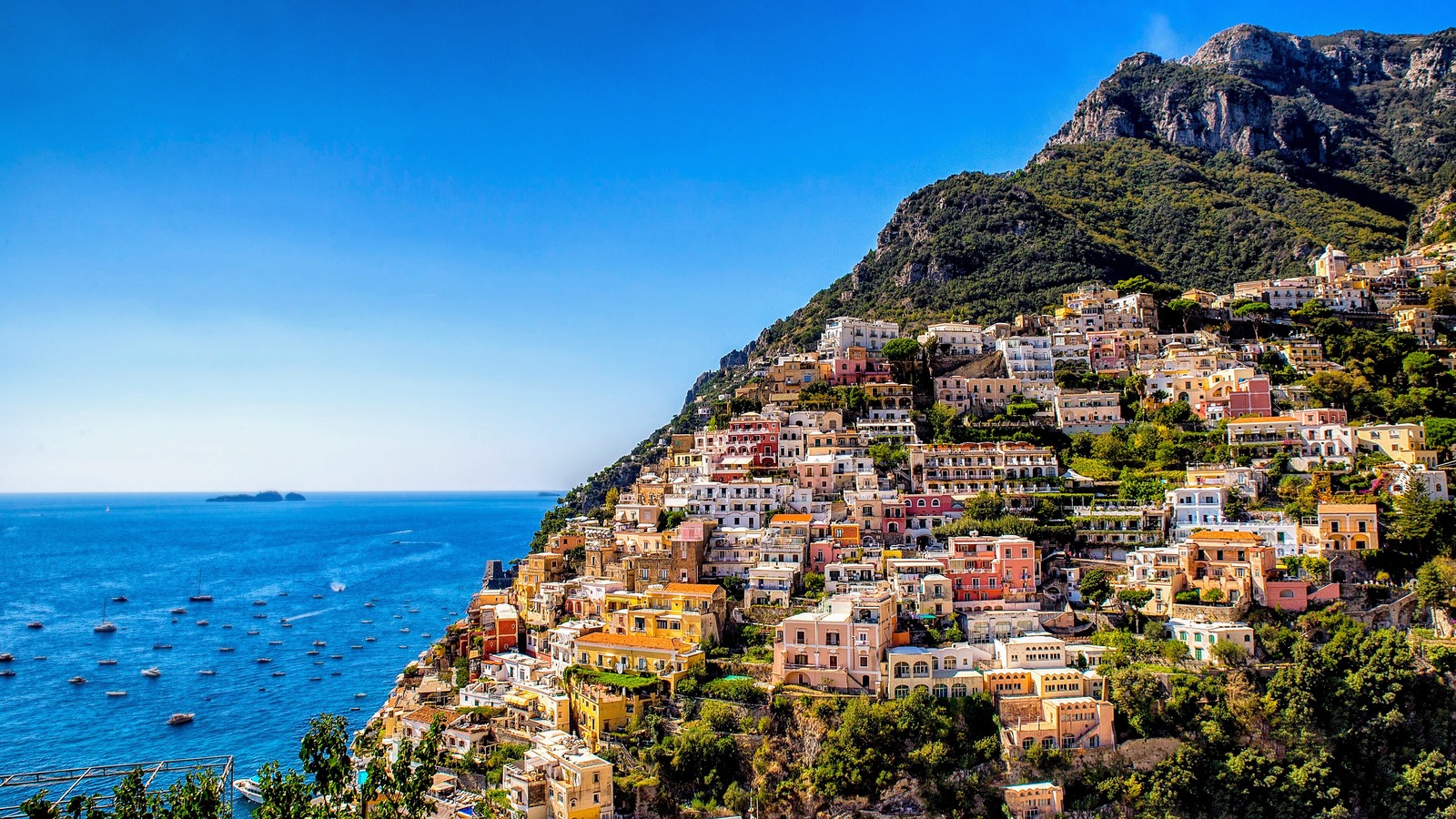Sunny view of Positano on the Amalfi Coast