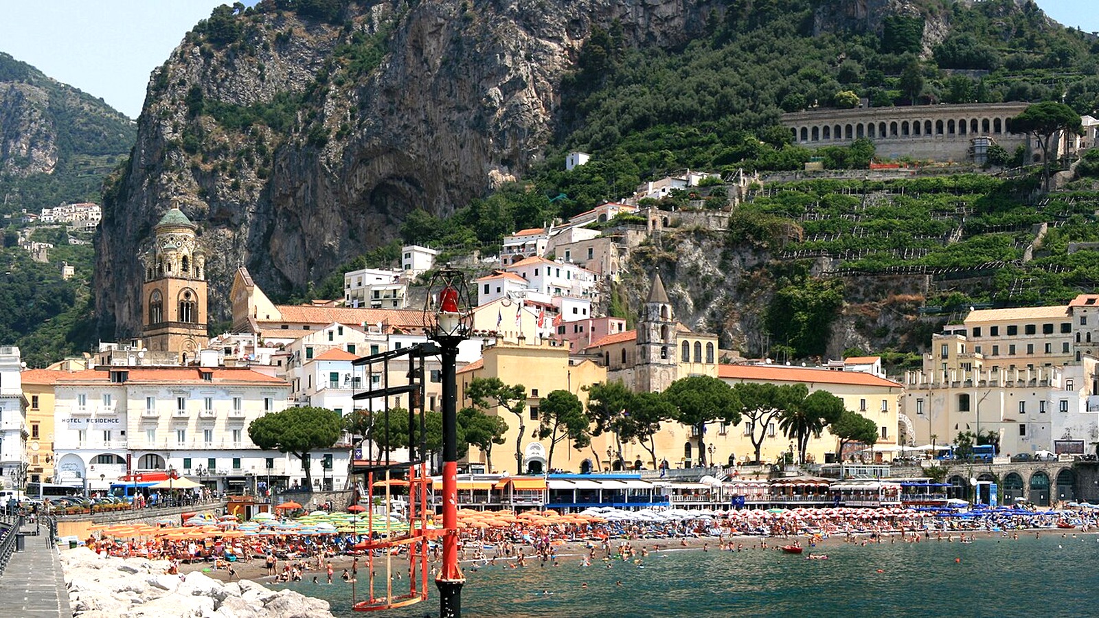 Amalfi town waterfront and cathedral
