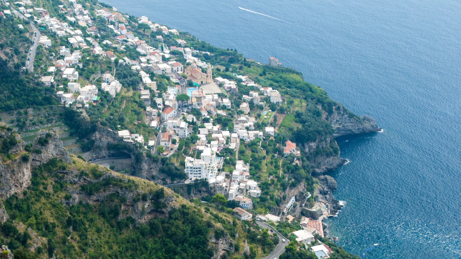 Sunny sea view from Praiano on the Amalfi Coast