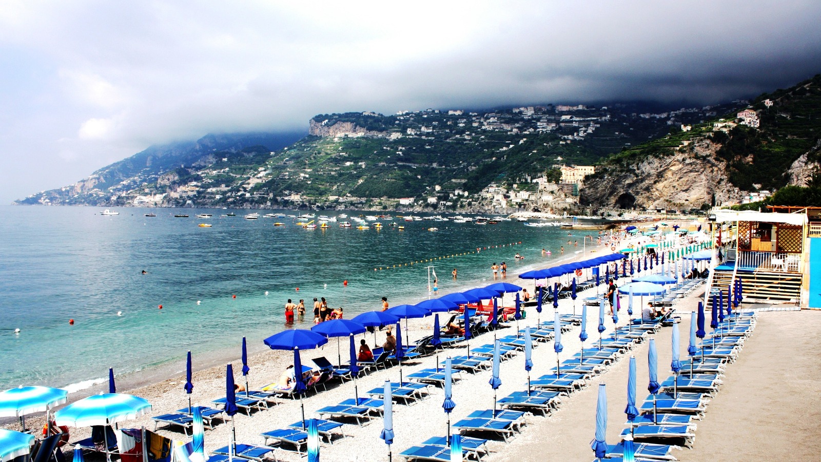 Sunny beach promenade in Maiori on the Amalfi Coast