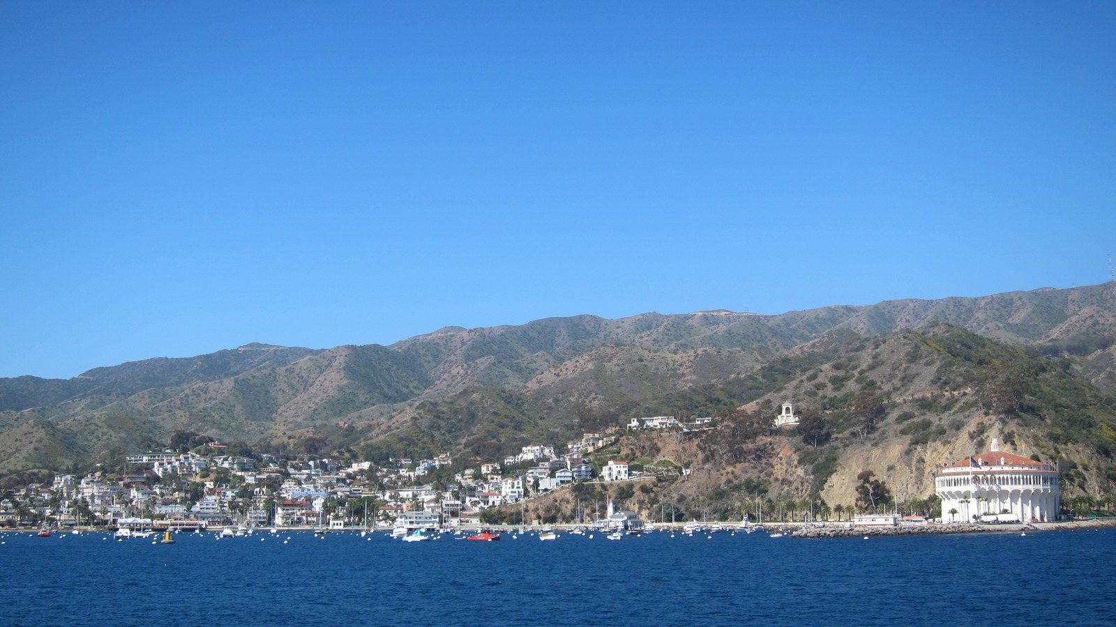 Boats and waterfront buildings in Avalon Harbor