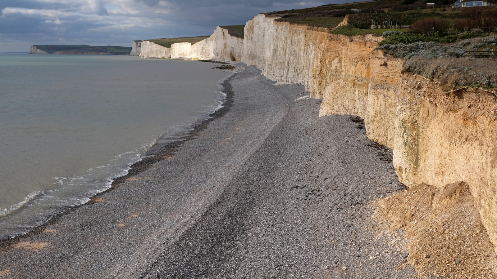 White chalk cliffs of the Seven Sisters on the East Sussex coast.