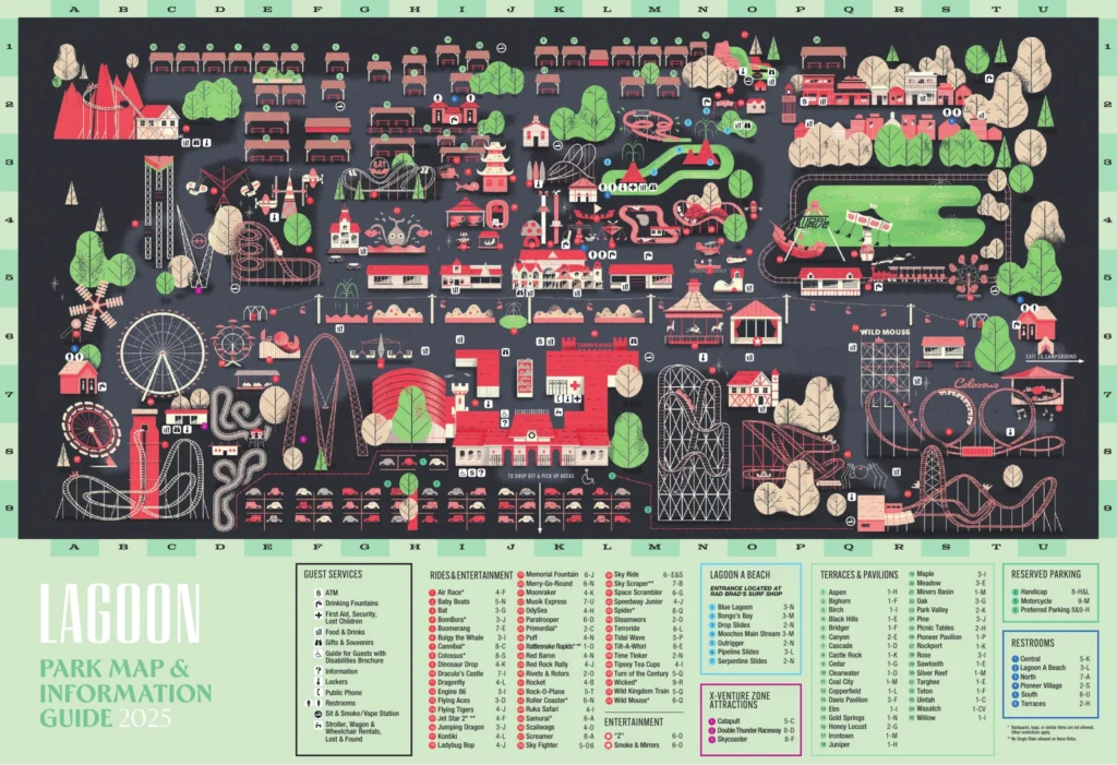 Lagoon operator map with attraction, route and service labels