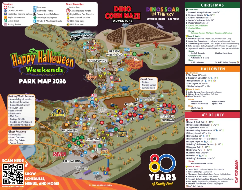 Holiday World operator map with attraction, route and service labels