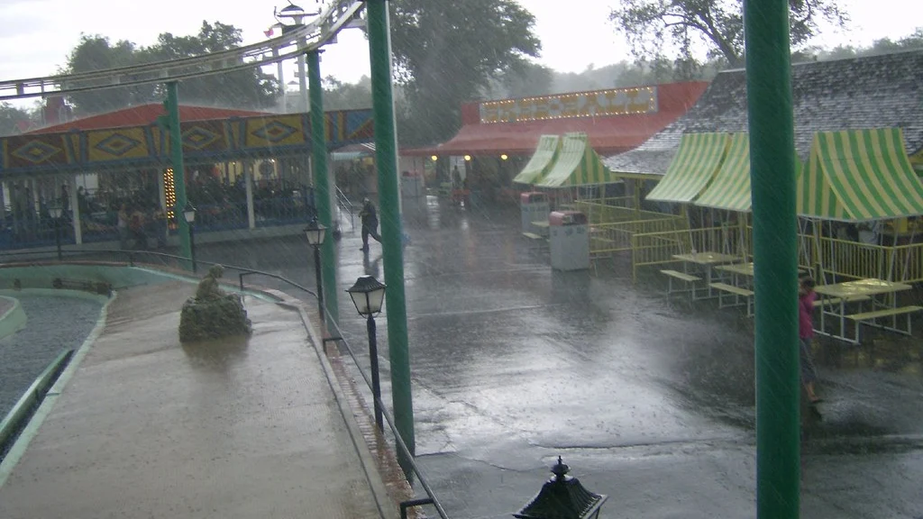 Water ride channel and overhead track at Wonderland in Amarillo