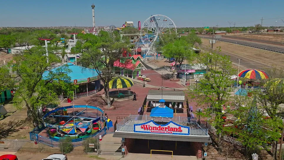 Elevated overview of Wonderland Amusement Park in Amarillo